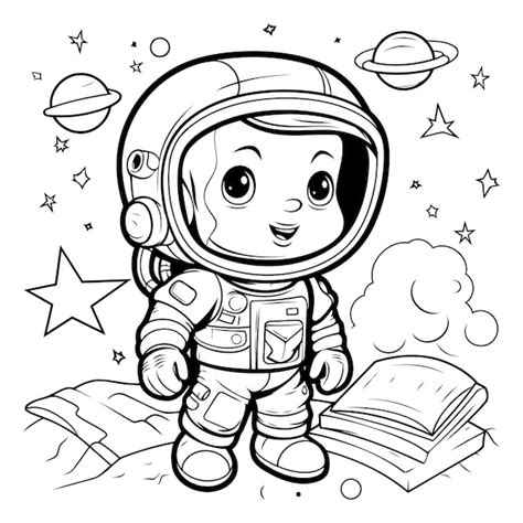 Astronauta De Desenho Animado Bonito No Espa O Para Livro De Colorir