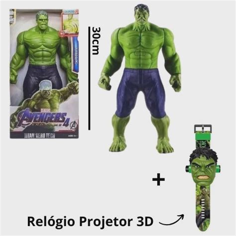 Kit Boneco Hulk Cm Articulado Som E Luz Rel Gio Digital Projetor De