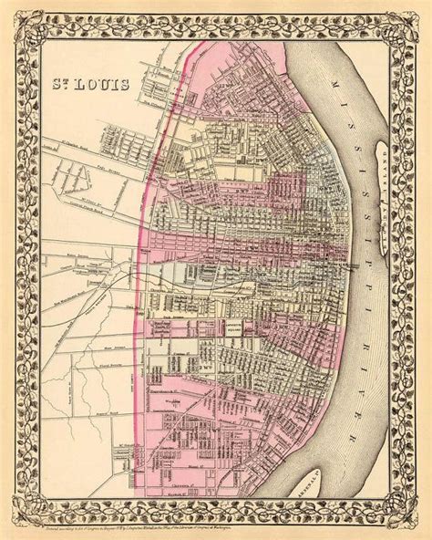 St Louis Map Old Map Of Saint Louis Fine Reproduction On Paper Or Canvas Etsy St Louis Map