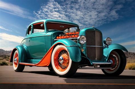 Premium AI Image Beautiful Hot Rod Vintage Car Automotive Wallpaper Background Template