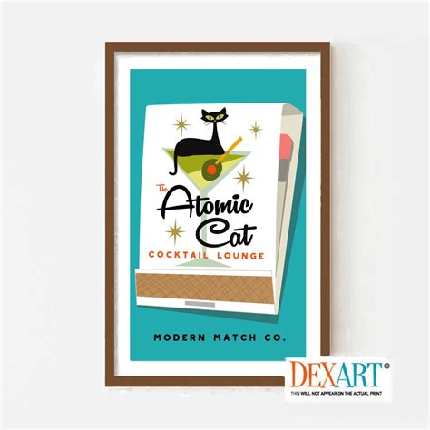 Atomic Cat Art Print Mid Century Modern Wall Art Martini Glass