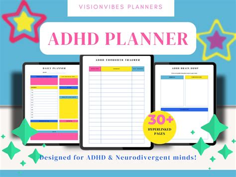 ADHD Digital Planner Bundle Printable ADHD Productivity Organizer Brain