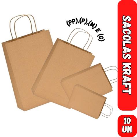 Sacolas Papel Kraft Pp P M E G Sacolinha De Papel Para Lojas