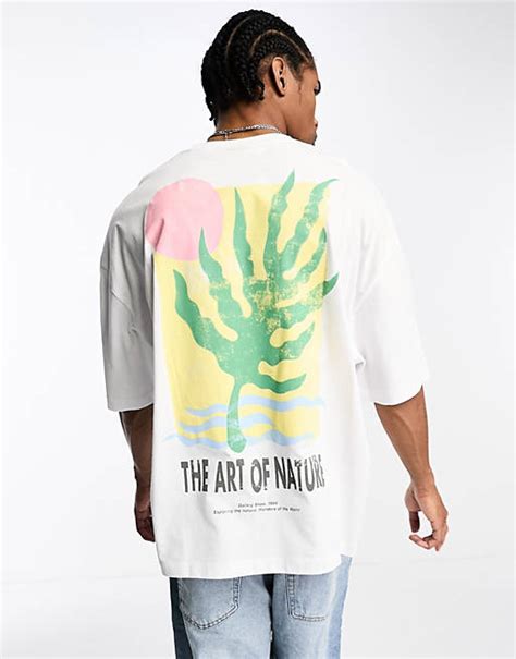 Asos Design Oversized T Shirt In White With Back Palm Print Asos