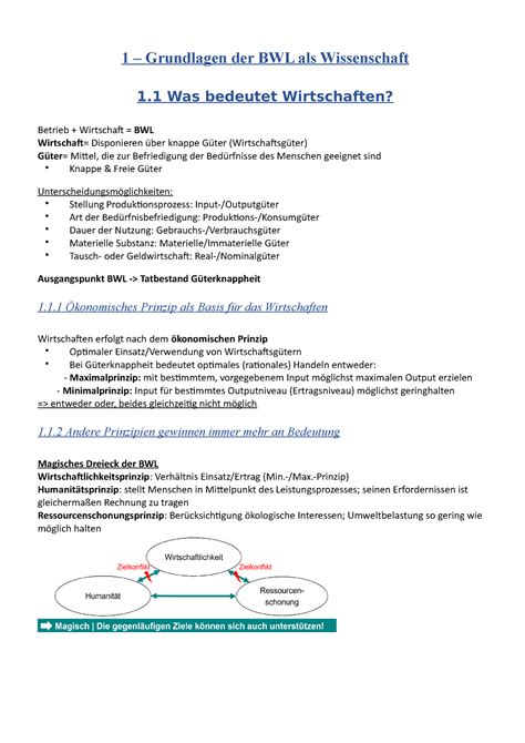 Zusammenfassung BWL Kapitel 1 1 Grundlagen Der BWL Als Wissenschaft