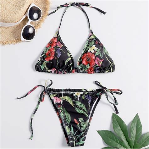 High Neck Swimwear Women Padded Bikini Push Up 2 Piece Swimsuit