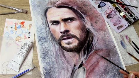 Thor The Avengers Realistic Watercolor Portrait Painting Youtube