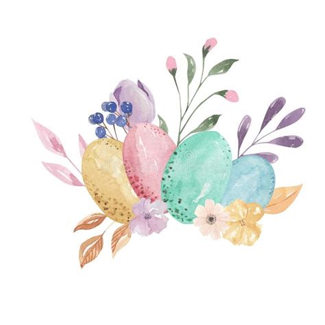 Easter Eggs Watercolor Pastel Florals Leaves Pink Feathers Floral Hand