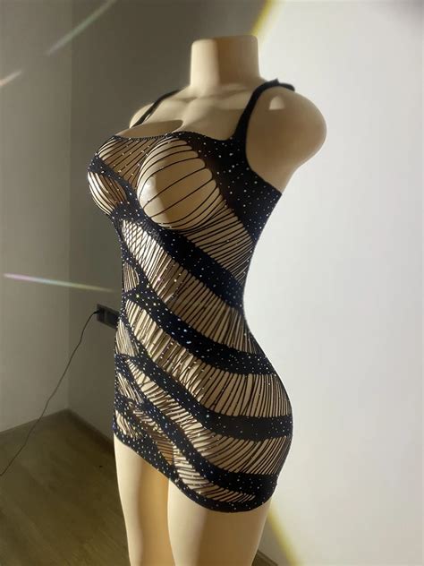 Hot Selling Fishnet Bodystocking Cover Up Mesh Dress With Rhinestones Lingerie Diamond Fishnet