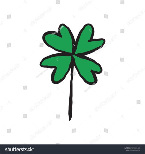 Lucky Four Leaf Clover Doodle Hand Drawn Royalty Free Stock Vector