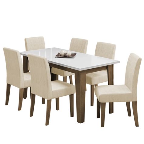 Conjunto De Mesa Sala De Jantar Miami 6 Cadeiras Trieste Suede 1