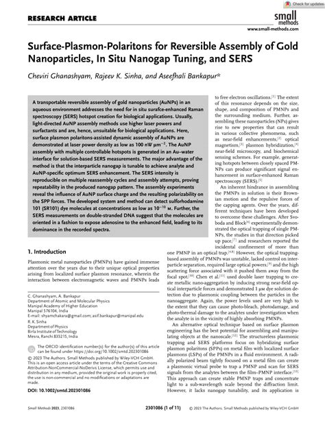 PDF Surface Plasmon Polaritons For Reversible Assembly Of Gold