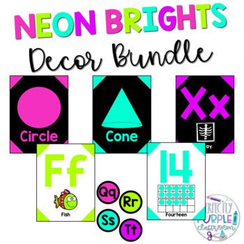 Neon Brights Decor Bundle By Perfectly Purple Classroom Tpt