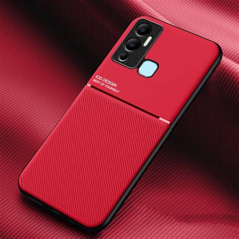 For Infinix Hot 12 Play Classic Tilt Strip Grain Magnetic Shockproof PC TPU Phone Case Red