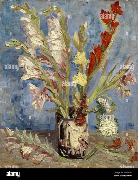 Dutch Vaas Met Tuingladiolen En Chinese Asters Vase With Gladioli And