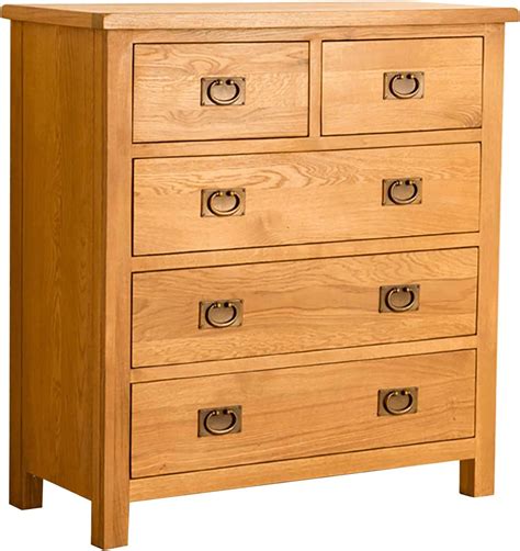 Roselandfurniture London Oak 2 Over 3 Chest Of Drawers Contemporary Solid Wood 5 Drawer