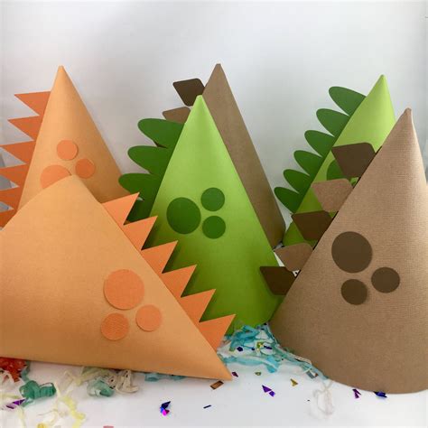 Dinosaur Party Hats Brown Green And Orange Dinosaur Party Hats