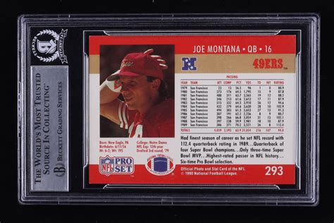 Joe Montana Signed 1990 Pro Set 293 Bgs Pristine Auction