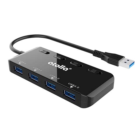 Atolla Usb 3 0 Hub Splitter Usb Extender 4 Port Usb Ultra Slim Data Hub With Individual Power