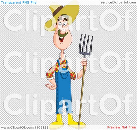 Clipart Happy Farmer Man Holding A Pitchfork - Royalty Free Vector ...