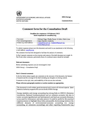 Fillable Online Unstats Un Comment Form For The Consultation Draft