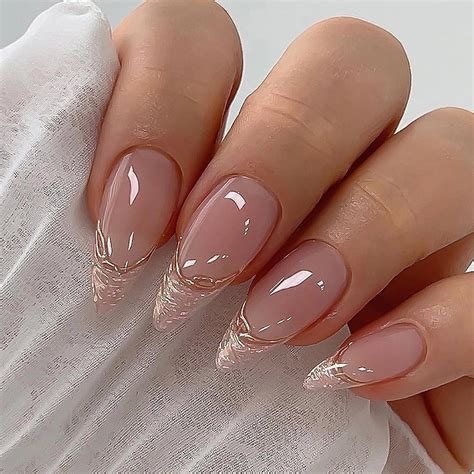 Amazon Almond Press On Nails Medium Stiletto Fake Nails Glossy