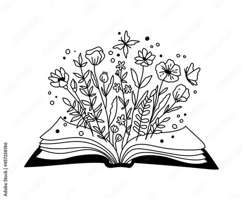 Floral Book Isolated Clipart Opened Book And Wildflowers Boho