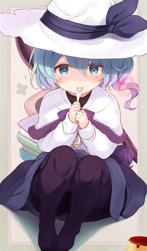 Safebooru 1girl Blue Eyes Blue Hair Blue Skirt Blush Book Book Stack