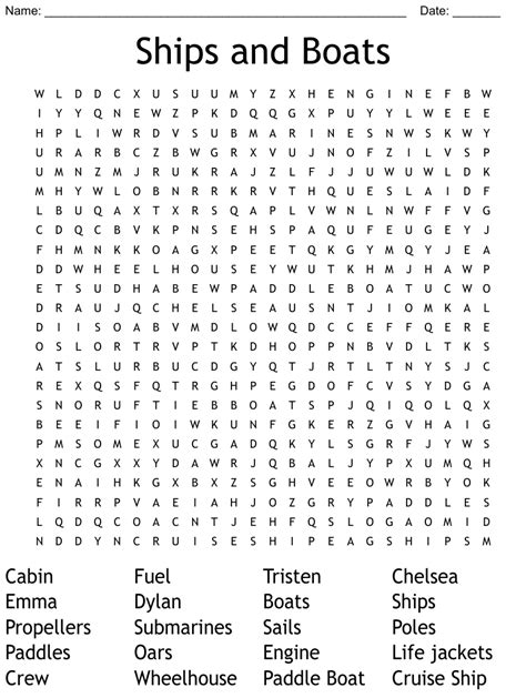 Ships And Boats Word Search Wordmint