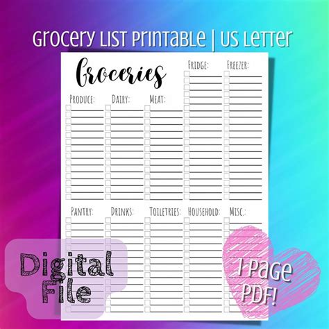 Editable Blank Grocery List Canva Template Groceries Instant Download