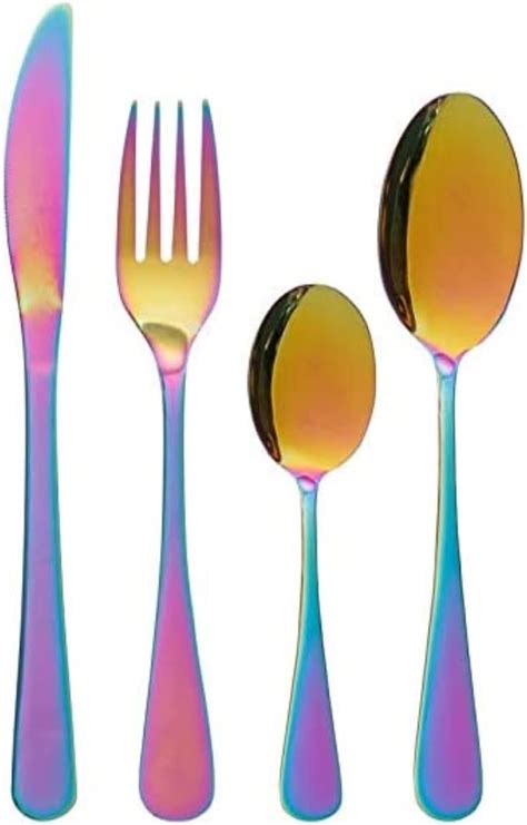 16pcs Rainbow Iridescent Dinnerware Cutlery Set Contemporary Kitchen