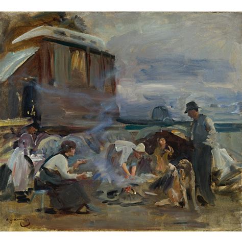 British The Gypsy Encampment Hop Pickers Fires By Sir Alfred J