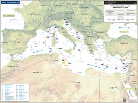 Maritime Boundaries Of The Mediterranean Sea Wall Map By Sovereign