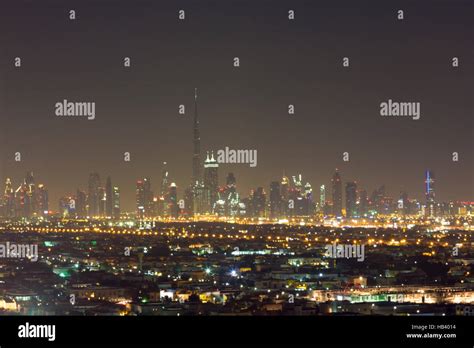 Dubai night city skyline with modern skyscrapers, UAE Stock Photo - Alamy