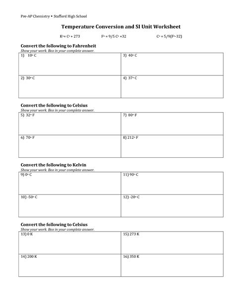 Temperature Conversion Worksheets