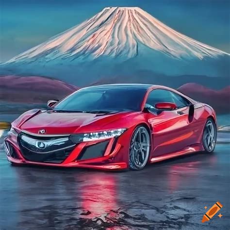 Acura Nsx Racing On A Track With Mt Fuji In The Background On Craiyon