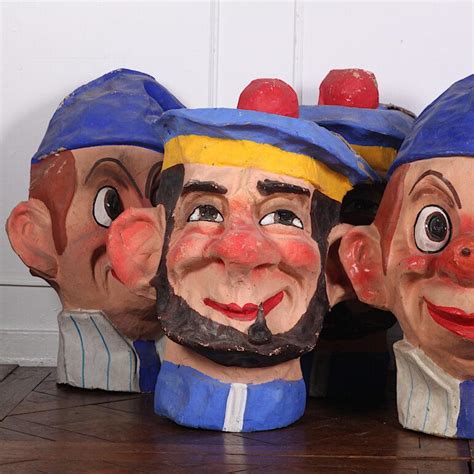 Vintage French Papier Mache Brightly Painted Carnival Heads At 1stDibs