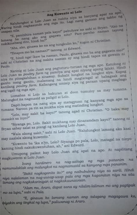 Panuto Isulat Ang Patalata Ang Buod O Lagom Ng Kuwentong Ang Kuwento