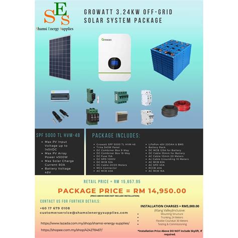 Growatt 3 24KWP Off Grid Solar System Package SPF 5000 TL HVM 48 TRINA