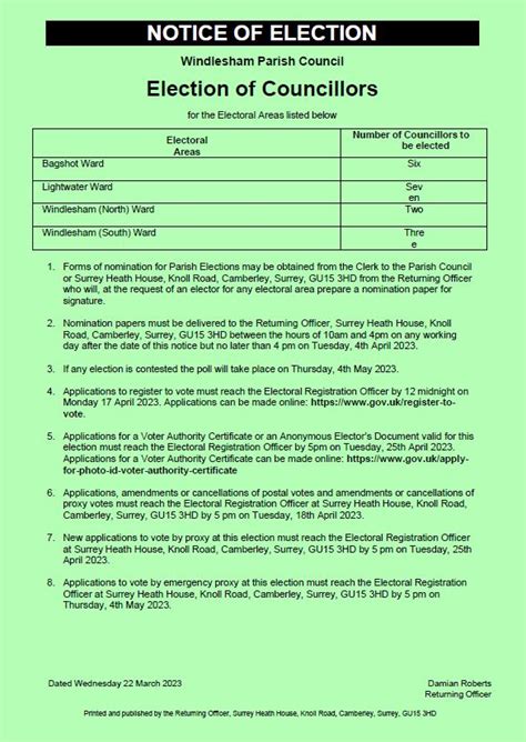 Notice Of Election Windlesham Parish Council