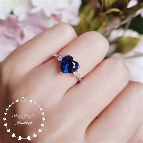 Heart Shaped Royal Blue Sapphire Engagement Ring Genuine Lab Grown 8