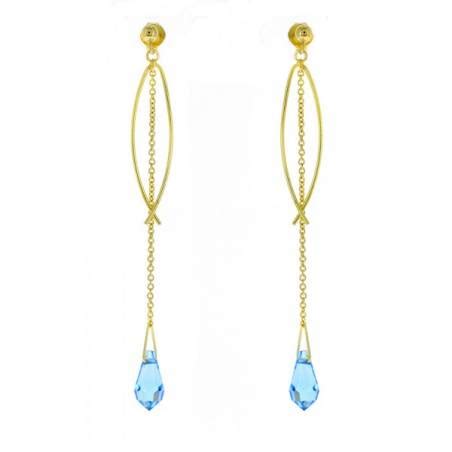 Boucles D oreilles Pendantes Cristal Aigue Marine En Plaqué Or