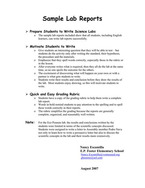 Science Lab Reports Examples At Ann Nelson Blog