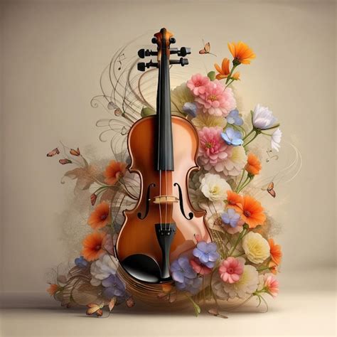 Premium AI Image Violin Among Flowers Generative Ai