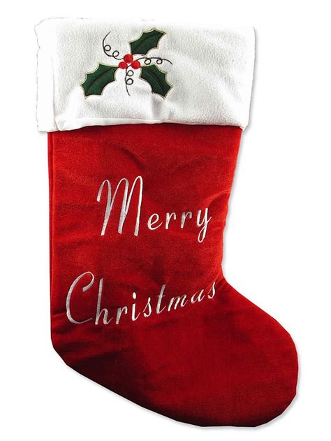 Large Red Velvet Stocking With Merry Christmas 63cm Santa Hats