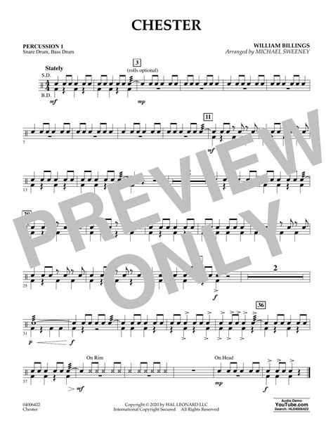 Chester Arr Michael Sweeney Percussion 1 Sheet Music William