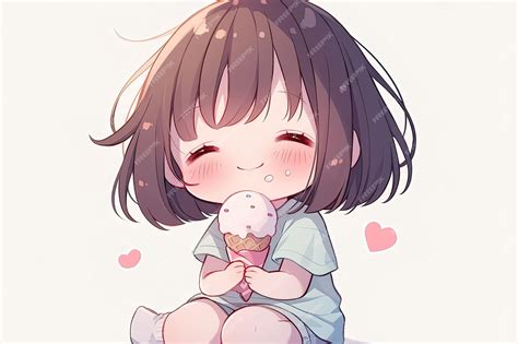 Premium Photo Adorable Happy Anime Chibi Girl Eating Ice Cream Cone On White Background