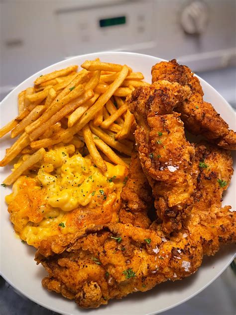 Homemade Chicken Tenders Mac N Cheese And Fries Rfood