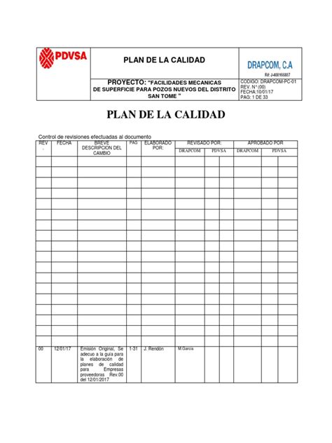 Plan De Calidad Drapcom Pdfpdf Revisado 1 Gestión De La Calidad Calidad Comercial