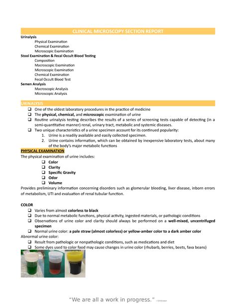 Clinical Microscopy Lectures CLINICAL MICROSCOPY SECTION REPORT